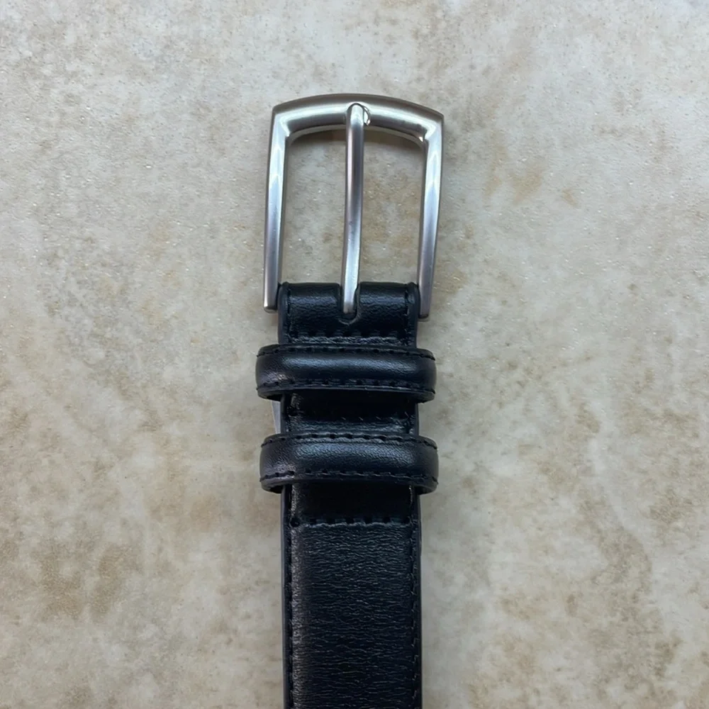 Lands’ End Belt Cow Leather The Outfitters Black Size 56 Silver Buckle Classic